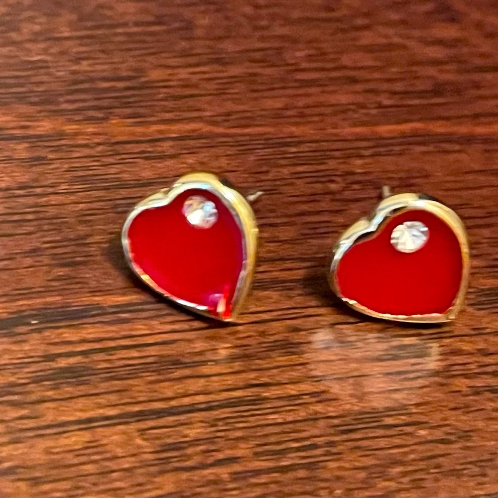 Heart earrings for pierced ears- with diamond like accent